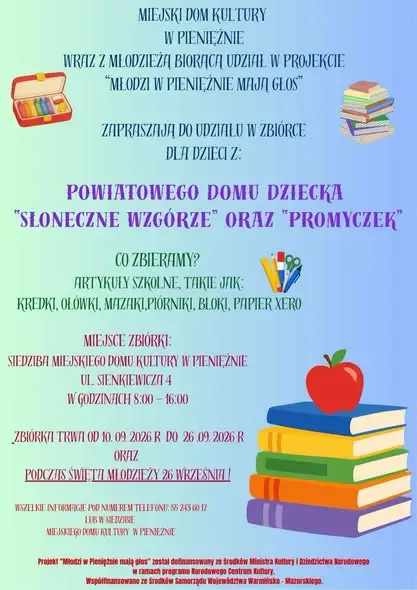 Młodzież z Pieniężna organizuje zbiórkę artykułów szkolnych dla dzieci z domów dziecka