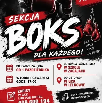 Gminne Centrum Kultury w Lelkowie ogłasza nabór na zajęcia bokserskie i taneczne