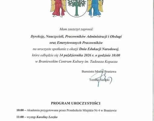 Dzień Edukacji Narodowej w Braniewie – zaproszenie na uroczystą akademię