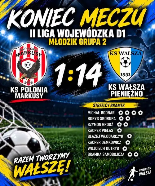 Młodzicy KS Wałsza Pieniężno rozgromili Polonię Markusy 14:1