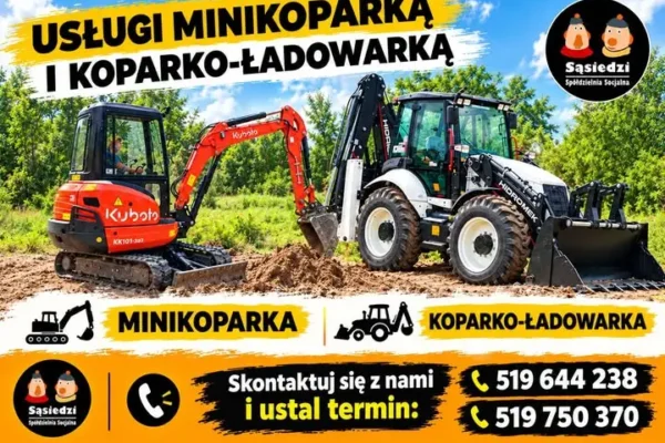 Usługi minikoparką i koparko-ładowarką – Spółdzielnia Socjalna Sąsiedzi z Pieniężna