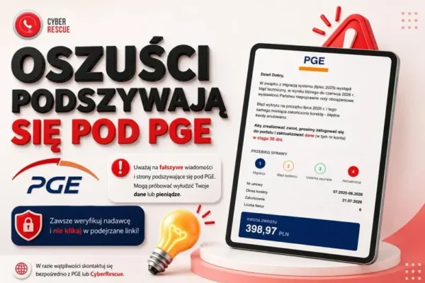 Fałszywe maile podszywają się pod PGE – oszuści polują na dane logowania i karty płatnicze