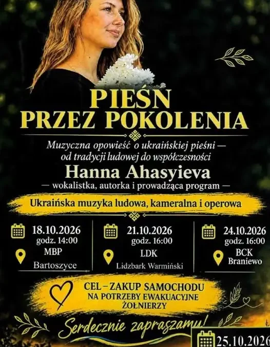 „Pieśń przez pokolenia” – koncerty Hanny Ahasyevej na Warmii i Mazurach