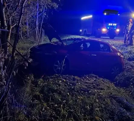 Honda Civic wypadła z trasy S22 pod Braniewem – kierowca w szpitalu